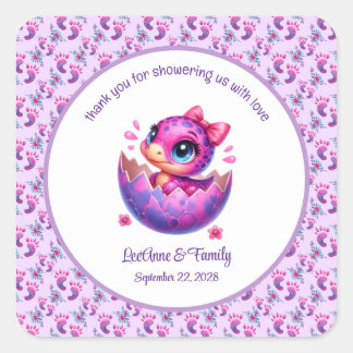 "Hatching Soon" Cute Dinosaur Baby Shower Square Sticker