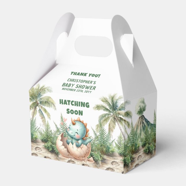 Hatching Soon Cute Dinosaur Baby Thank You Box (Front Side)