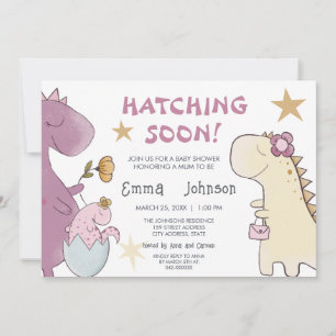 HATCHING SOON Cute Dinosaur Girl Baby Shower Invitation