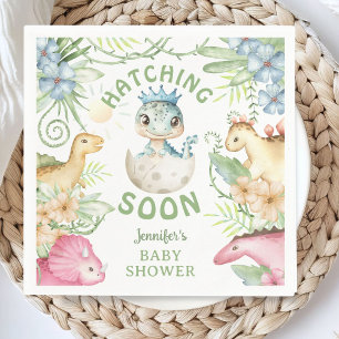 Hatching Soon Dino Boy Dinosaur Baby Shower Napkin