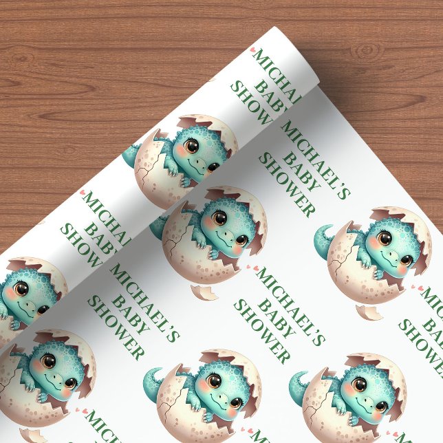 Hatching Soon Dino Egg Baby Shower Wrapping Paper (Hatching Soon Dino Egg Baby Shower Wrapping Paper)