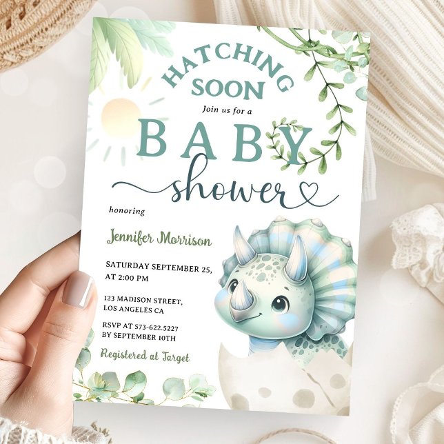 Hatching Soon Dinosaur Baby Shower Boy Blue Green Invitation (Creator Uploaded)