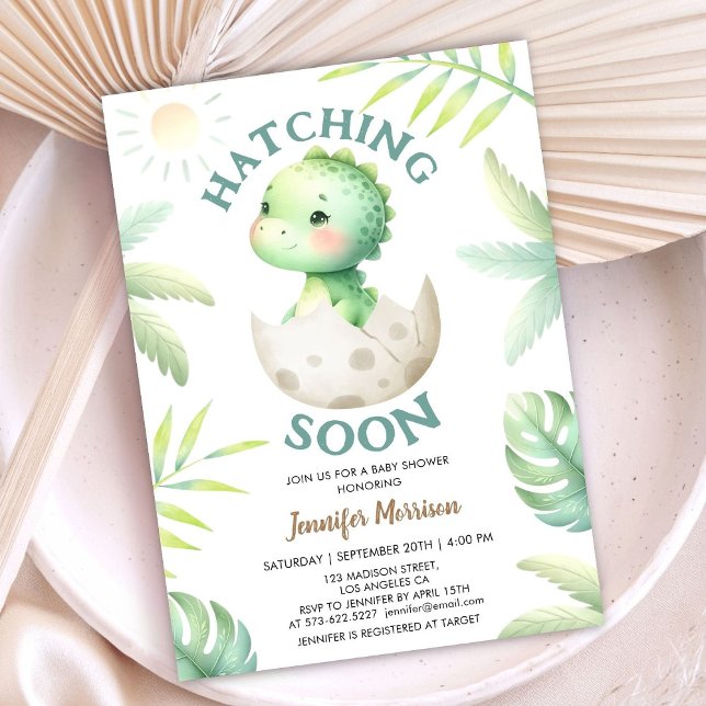 Hatching Soon Dinosaur Baby Shower Cute Baby Dino  Invitation (Creator Uploaded)