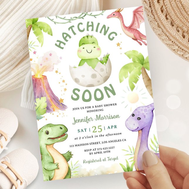 Hatching Soon Dinosaur Baby Shower Gender Neutral Invitation (Creator Uploaded)