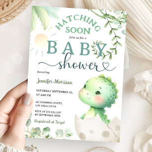 Hatching Soon Dinosaur Baby Shower Green Dino Invitation