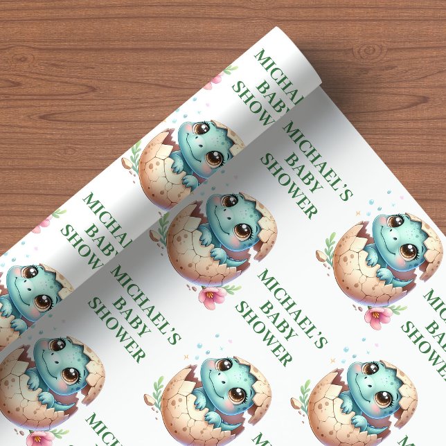 Hatching Soon Dinosaur Baby Shower Wrapping Paper (Hatching Soon Dinosaur Baby Shower Wrapping Paper)