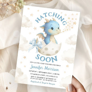 Hatching Soon Dragon Baby Shower Boy Dusty Blue  Invitation