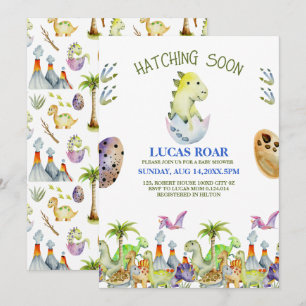 Hatching Soon roar baby shower invitation