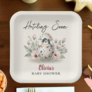 Hatching Soon Rustic Baby Chick Baby Shower Paper Plate