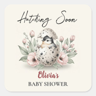 Hatching Soon Rustic Baby Chick Baby Shower Square Sticker