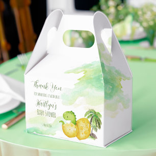 Hatching soon watercolor green baby dinosaur favour box