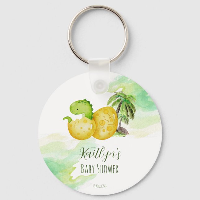 Hatching soon watercolor green baby dinosaur key ring (Front)