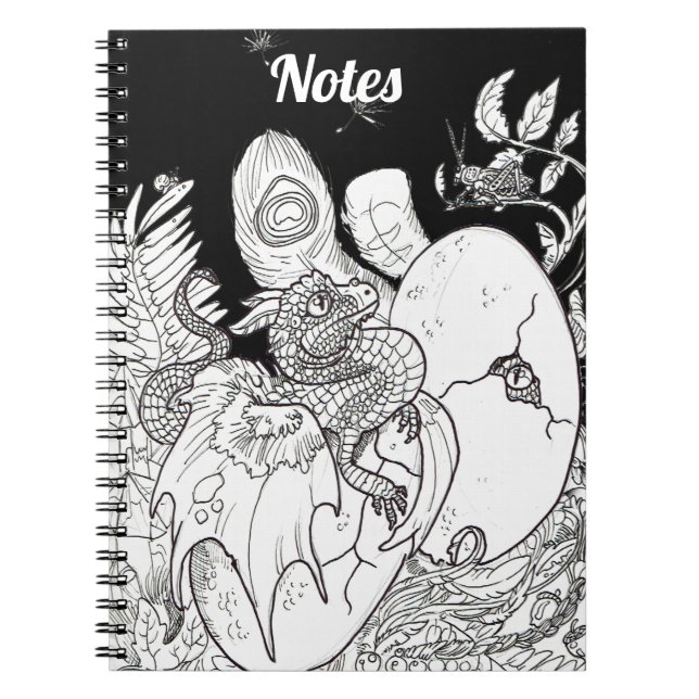 Hatchling Dragon line art ink drawing Notebook (Front)