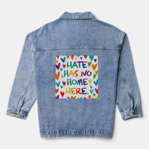 Hate Has No Home Here Colorful Heart Statement Art Denim Jacket