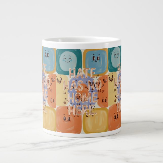 Hate Has No Home Here Playful Character Art Large Coffee Mug (Front)