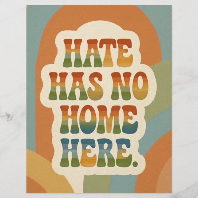 Hate Has No Home Here Retro Rainbow  Custom Letterhead (Front)