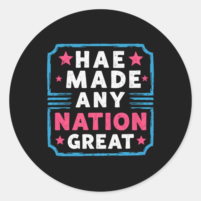 Hate Never Made Any Nation Great  Classic Round Sticker (Front)
