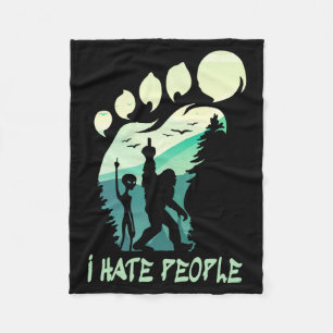 Hate People Funny Alien Bigfoot Mountains Trip Fleece Blanket