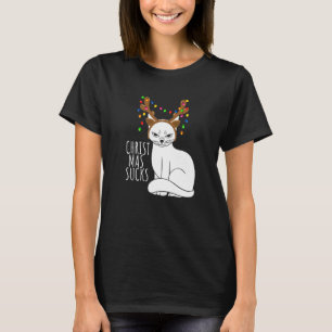 Hate The Holidays Angry Cat Reindeer Christmas Su T-Shirt