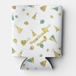 Hats and Balloons Party Pattern Silhouette Art Can Cooler