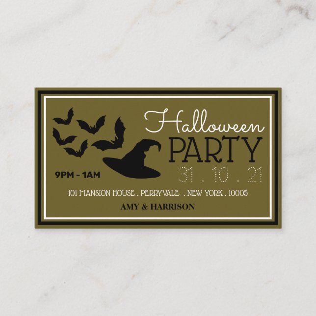Hats & Bats, Halloween Party Ticket Invitation (Front)