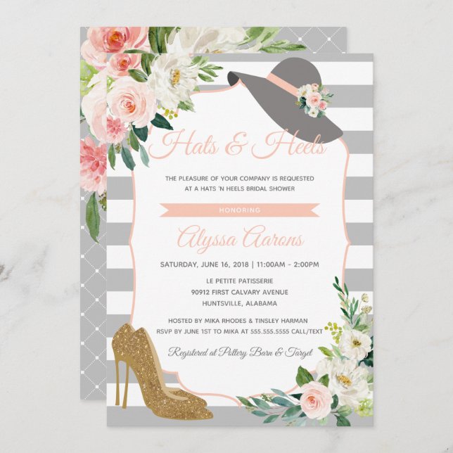 Hats & Heels Derby Bridal Shower Floral Invitation (Front/Back)