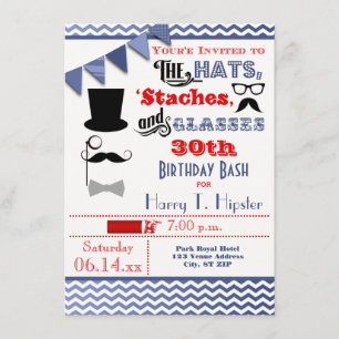 Hats, Moustaches, and Glasses 30th Birthday Invite