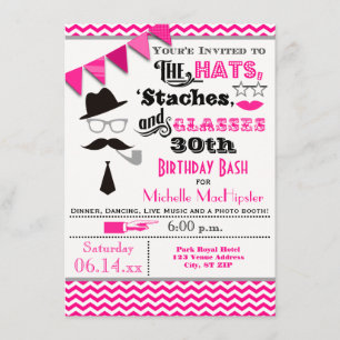 Hats, Moustaches, and Glasses 30th Birthday Invite