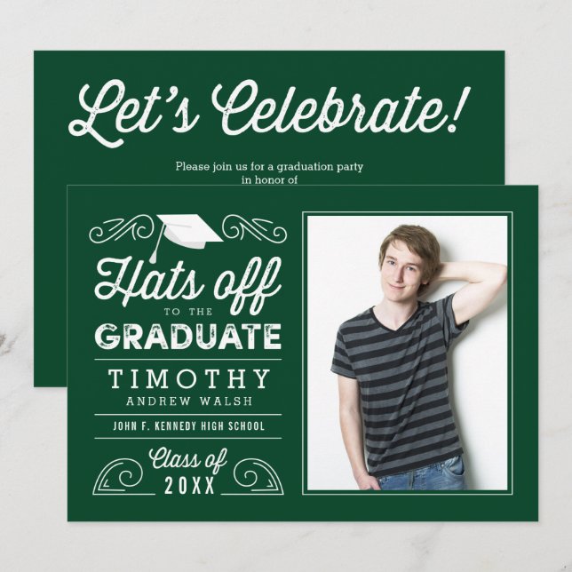 Hats Off EDITABLE COLOR Graduation Invitation (Front/Back)