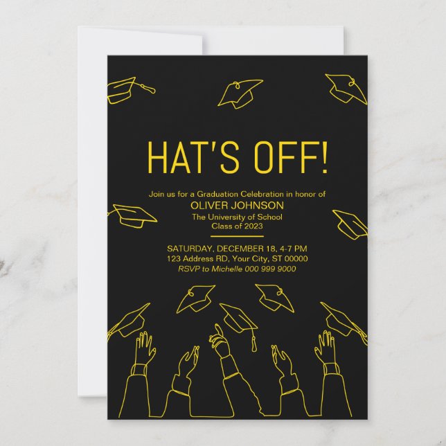 Hat's Off, Modern Graduation Party Invitation (Front)
