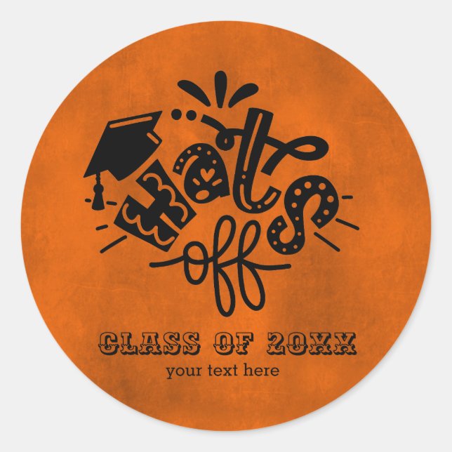 Hats off - Orange Classic Round Sticker (Front)