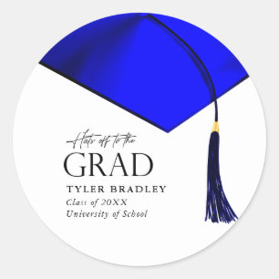 Hats Off To Grad Blue & Gold Mens Graduation Classic Round Sticker