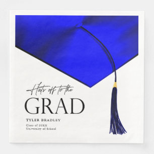 Hats Off To Grad Blue & Gold Mens Graduation Napkin