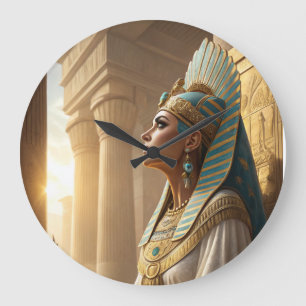 Hatshepsut wall art, Egyptian queen portrait, powe Large Clock