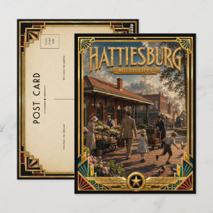 Hattiesburg Mississippi Vintage Art Deco Golden Postcard