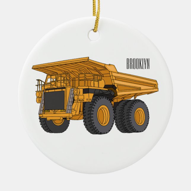 Haul truck cartoon illustration ceramic ornament (Front)