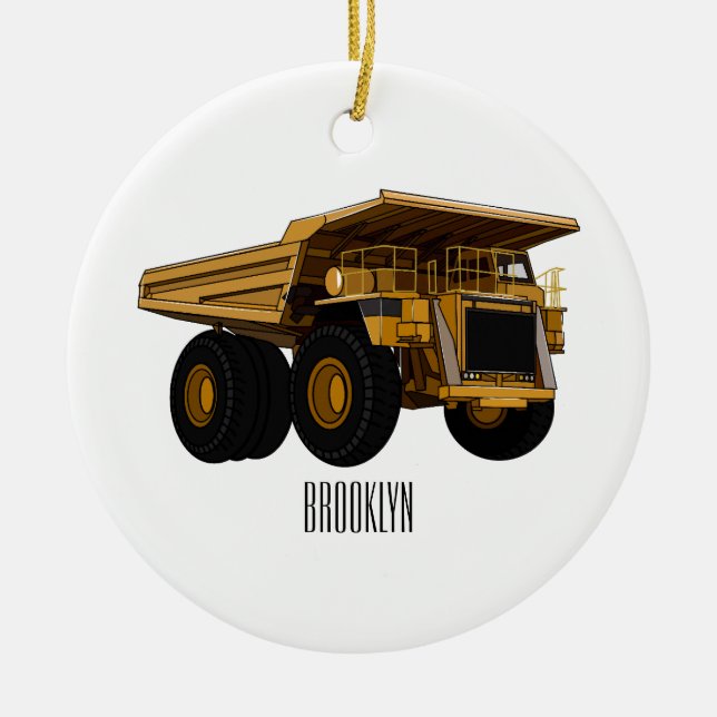 Haul truck cartoon illustration ceramic ornament (Front)