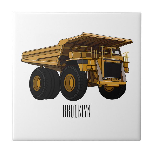 Haul truck cartoon illustration ceramic tile (Front)