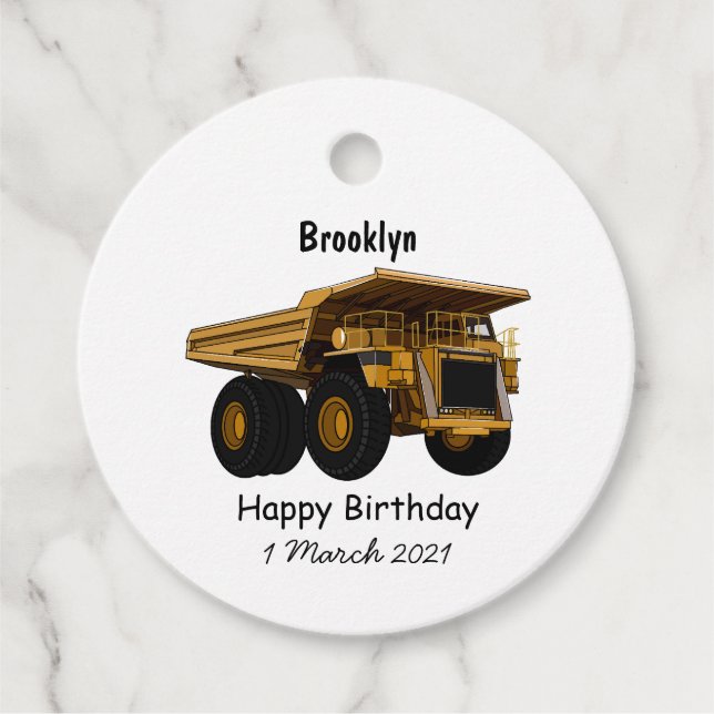 Haul truck cartoon illustration favour tags (Front)