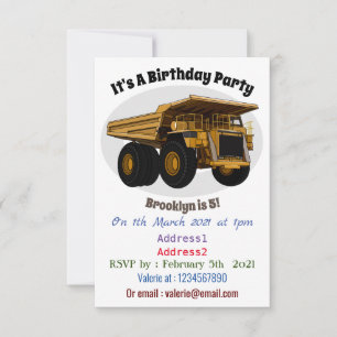 Haul truck cartoon illustration invitation