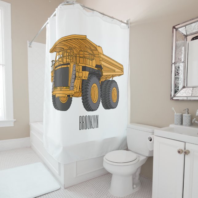 Haul truck cartoon illustration shower curtain (In Situ)