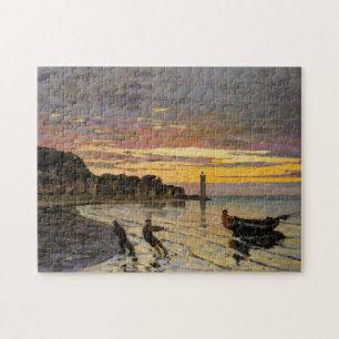 Hauling Boat Ashore Honfleur Monet Fine Art Jigsaw Puzzle