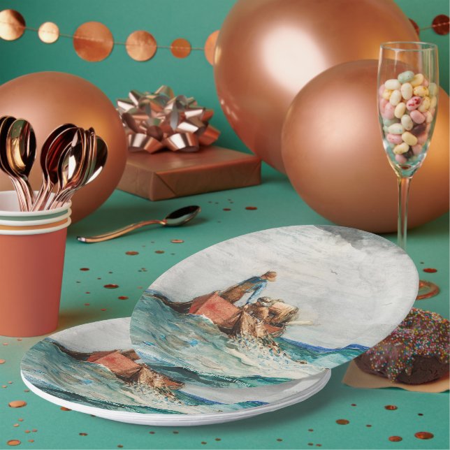 Hauling In The Nets (1887) By Winslow Homer Paper Plate (Multi)