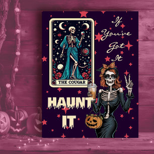 Haunt It Funny Cougar Halloween Skeleton Holiday Postcard