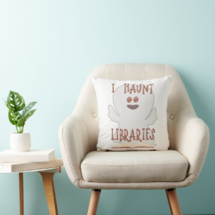 Haunt Libraries Funny Book Lover Ghost Art       Cushion