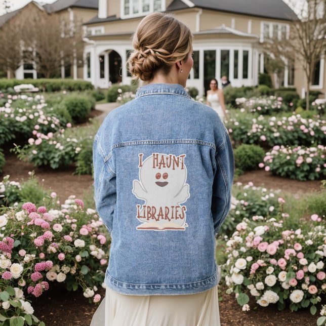 Haunt Libraries Funny Bookish Halloween Art       Denim Jacket (Wedding Back)