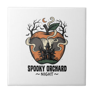 Haunted Apple Shirt Vintage Scary Orchard Night_1 Ceramic Tile