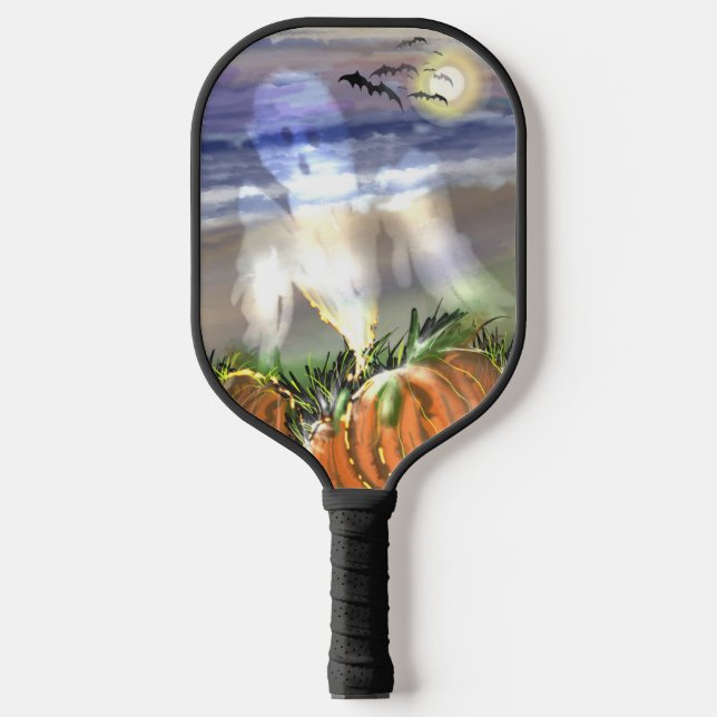 Haunted Beach With A Ghost And Pumpkins  Pickleball Paddle (Front)
