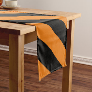Haunted Black and Pumpkin Orange Striped Long Table Runner