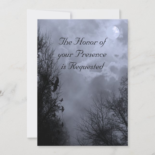 Haunted Blue Sky with Ravens Wedding Invitation (Front)